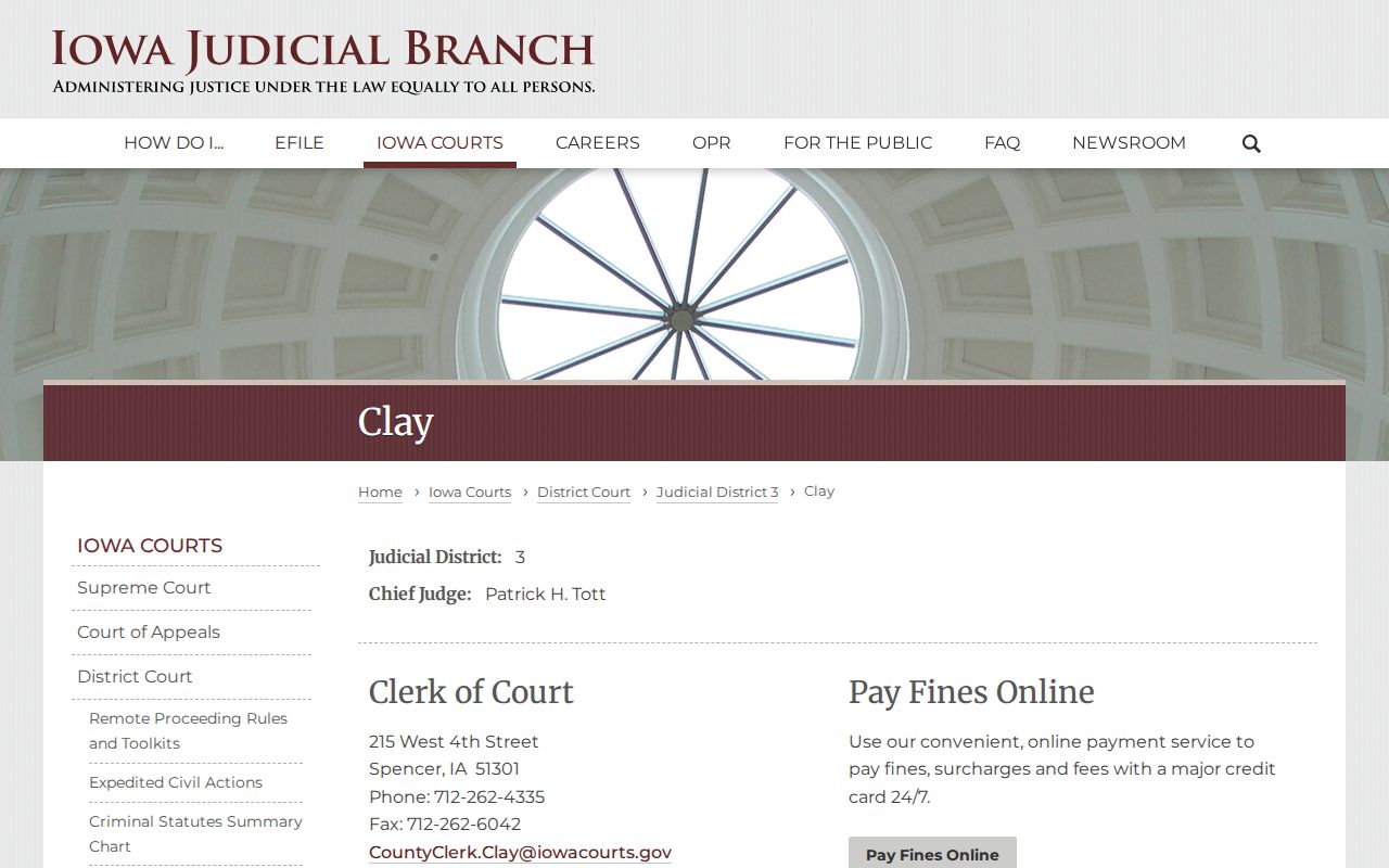 Clay County active warrant Clerk of Court contact page