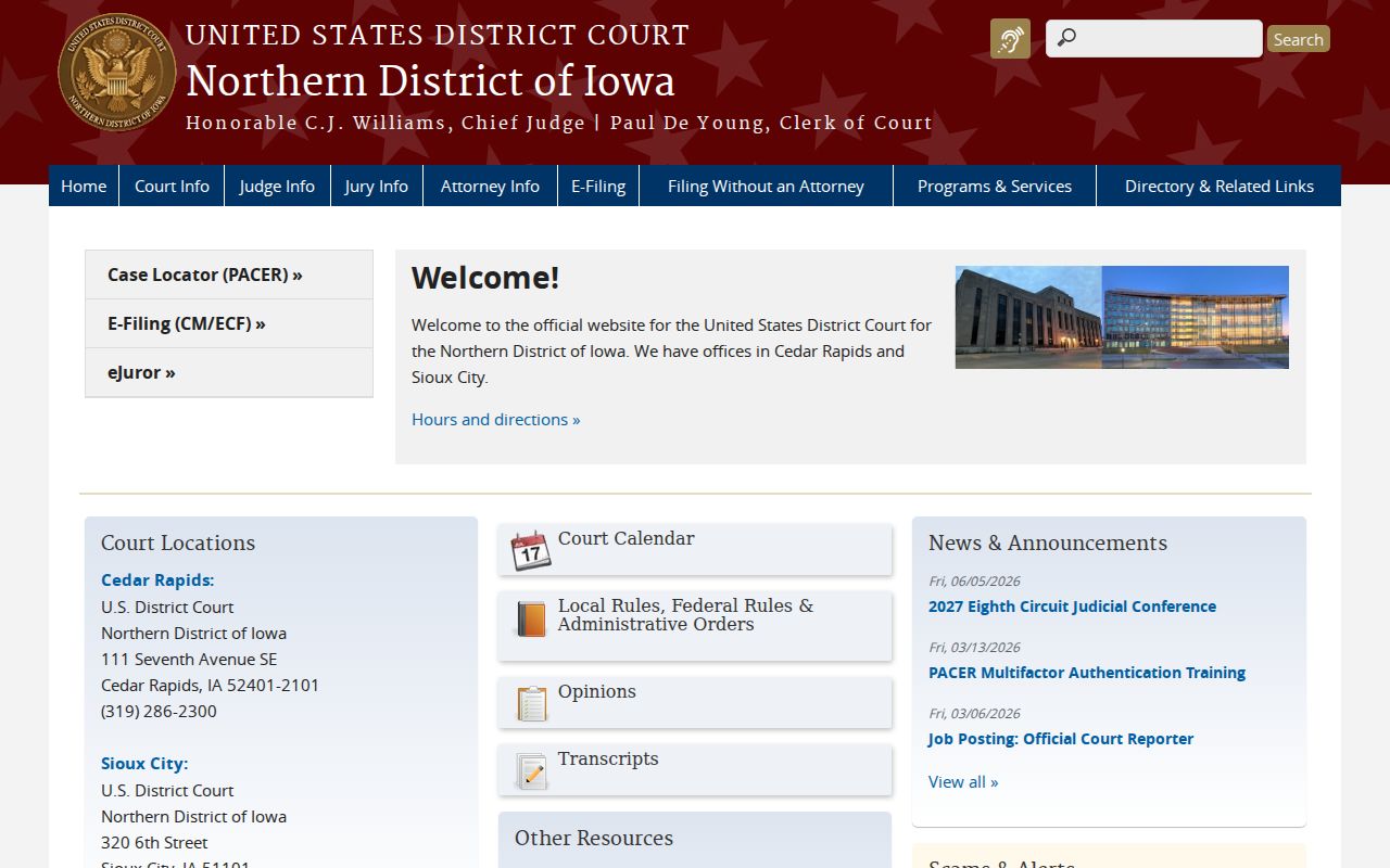 United States District Court for the Northern District of Iowa official website